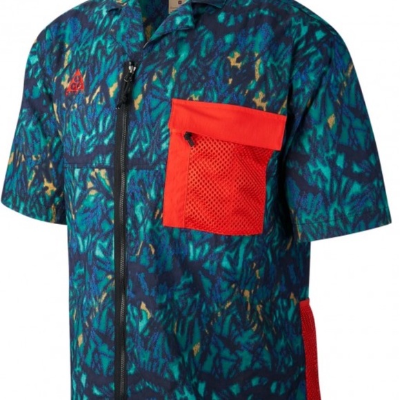 Nike Men's Blue and Red Patterned Shirt - Picture 1 of 10